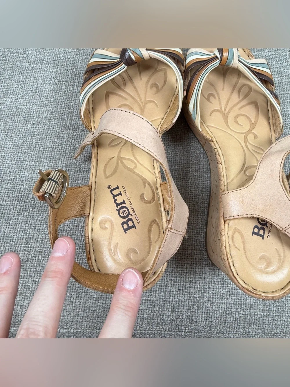 Born Cork Platform Leather Twist Strap Comfort Wedge Sandals Size 8 D58141 Boho